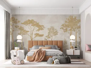 Artistic depiction of serene trees in a natural landscape.