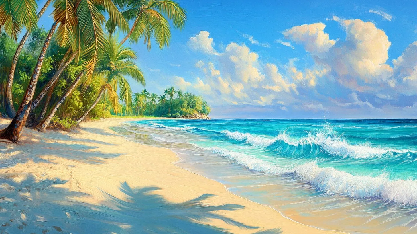 Main product image for Serene Tropical Beach Scene Wall Mural