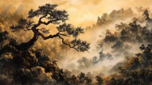 Alternative view of Serene Twisted Tree Landscape Wall Mural