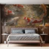 Koi fish swimming in a tranquil pond creating ripples underwater.||
