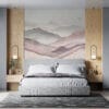 Tranquil watercolor mountain landscape in soft hues