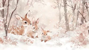 Alternative view of Serene Winter Rabbits Wall Mural