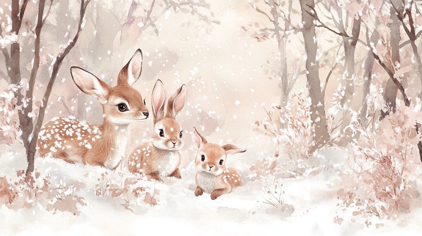 Main product image for Serene Winter Rabbits Wall Mural