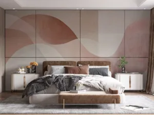 Minimalist abstract artwork with soft|flowing shapes in pink|beige