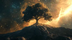Alternative view of Solitary Tree in Cosmic Serenity Wall Mural