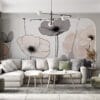 Stylized floral design with soft colors and abstract elements