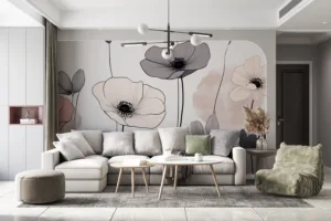 Stylized floral design with soft colors and abstract elements||