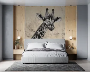 Stylized illustration of a giraffe on textured background||