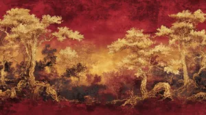 Alternative view of Stylized Landscape with Trees Wall Mural