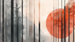 Alternative view of Stylized Landscape with Rising Sun Wall Mural
