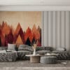 Stylized landscape of mountains in warm colors