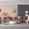 Stylized poppy flowers in soft peach
