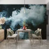 Surreal astronaut with smoke in a cosmic background