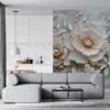 Textured floral and botanical elements in warm earthy tones