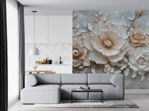 Textured floral and botanical elements in warm earthy tones