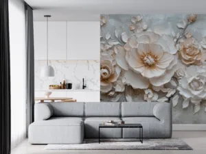 Textured floral and botanical elements in warm earthy tones||