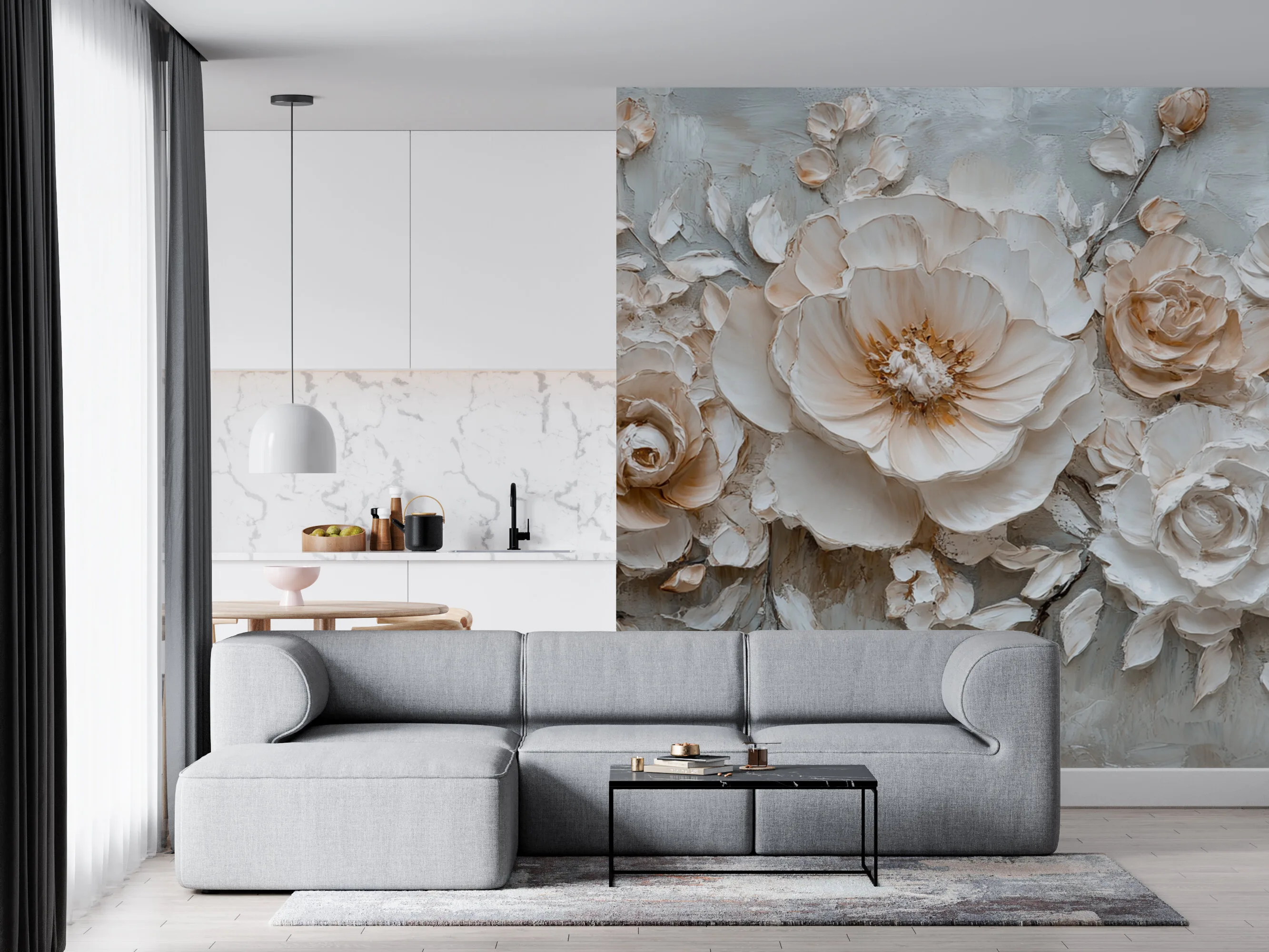Rendered wallpaper image for Textured Floral Arrangement Wall Mural