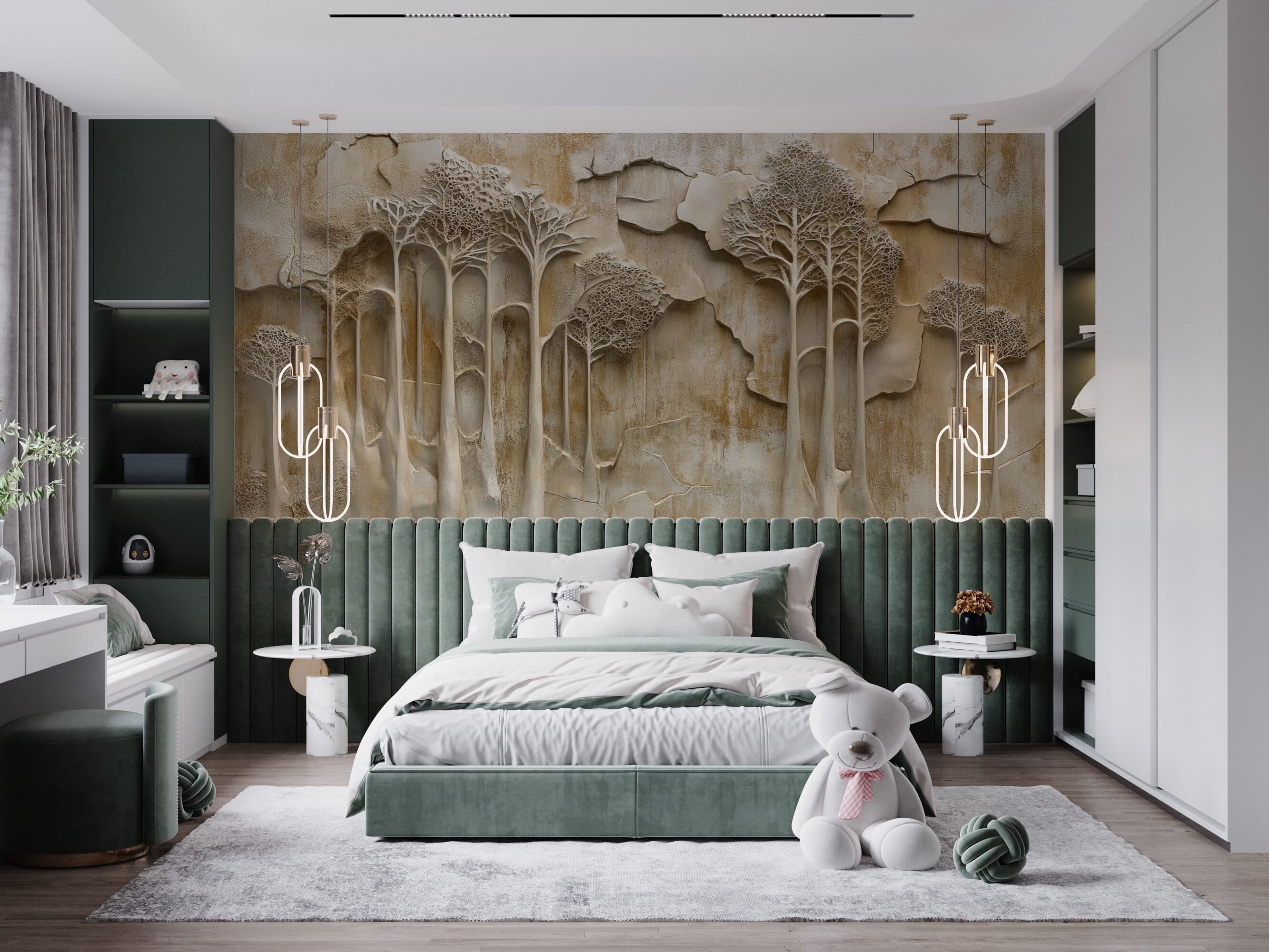 Rendered wallpaper image for Textured Foliage Artwork Wall Mural