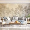 Textured relief artwork of trees in serene neutral tones