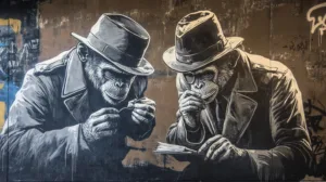 Alternative view of Thoughtful Monkeys in Urban Attire Wall Mural