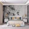 Serene depiction of bamboo stalks and leaves in a minimalist style.||