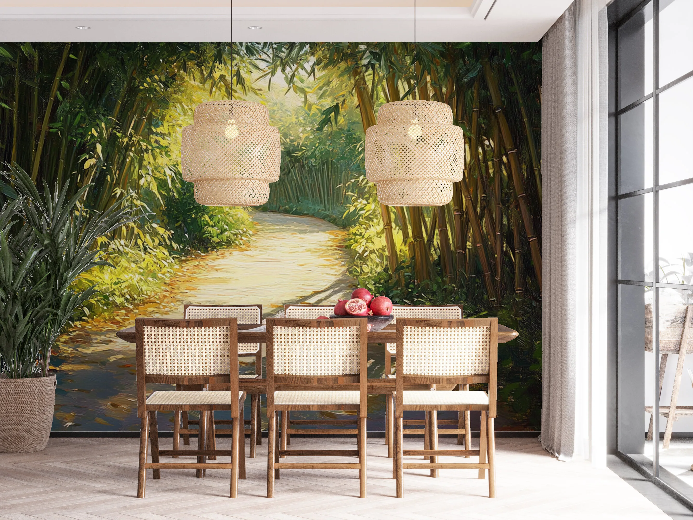 Rendered wallpaper image for Tranquil Bamboo Pathway Wall Mural