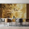 Serene bamboo setting with a warm glow background||