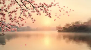 Alternative view of Tranquil Cherry Blossom Landscape Wall Mural