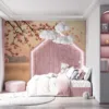Tranquil cherry blossom landscape at sunrise or sunset||