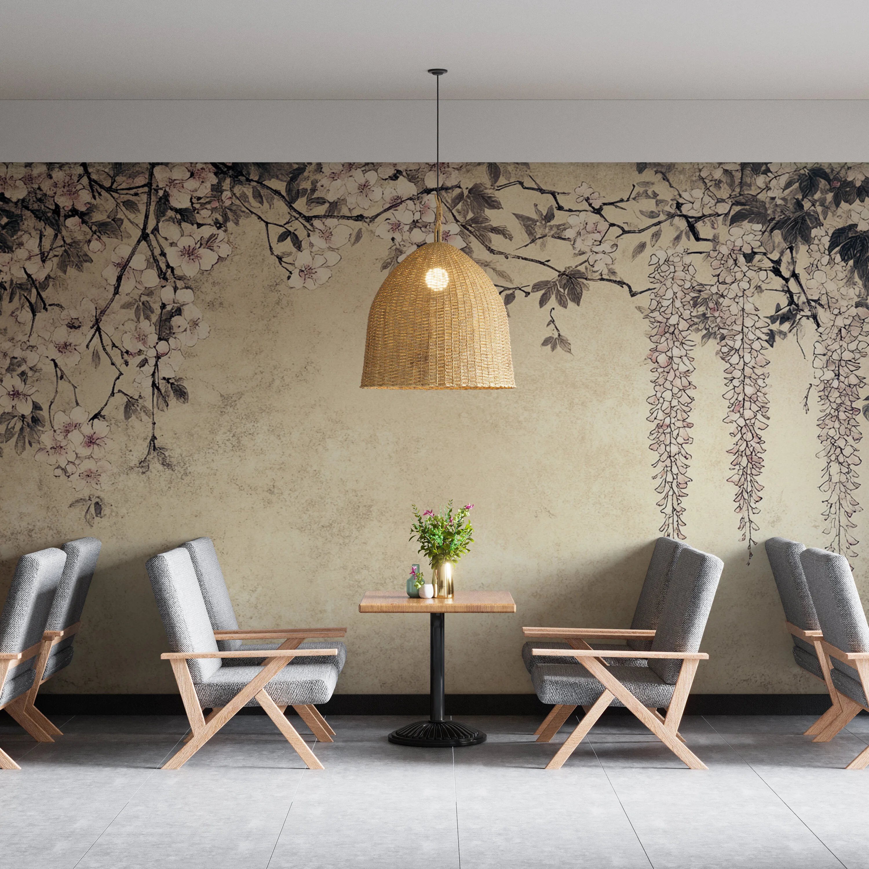 Rendered wallpaper image for Tranquil Floral Elegance Wall Mural