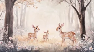 Alternative view of Tranquil Forest with Deer Wall Mural