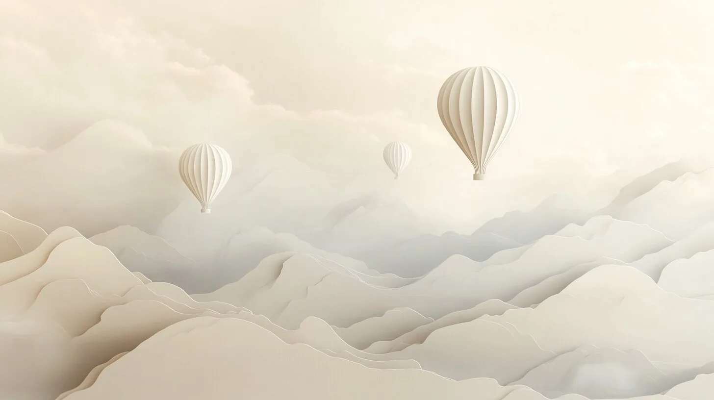 Main product image for Tranquil Hot Air Balloons in a Dreamlike Landscape Wall Mural
