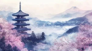Alternative view of Tranquil Kyoto Cityscape Wall Mural