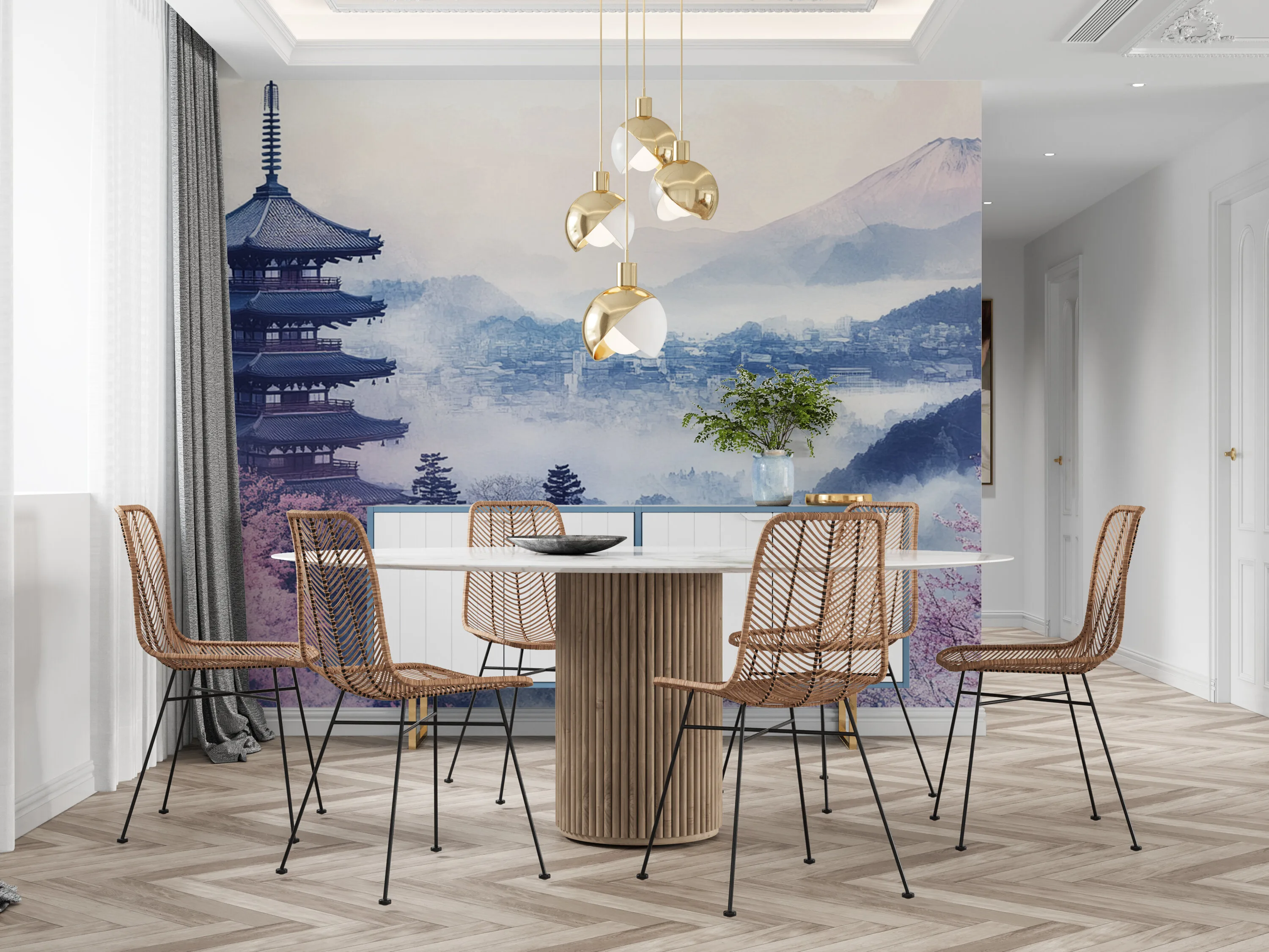 Rendered wallpaper image for Tranquil Kyoto Cityscape Wall Mural