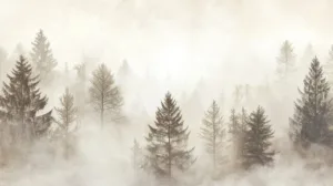 Alternative view of Tranquil Misty Forest Scene Wall Mural