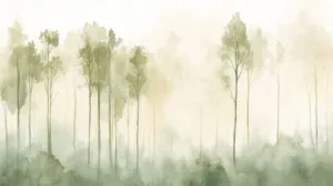 Alternative view of Tranquil Misty Forest Wall Mural
