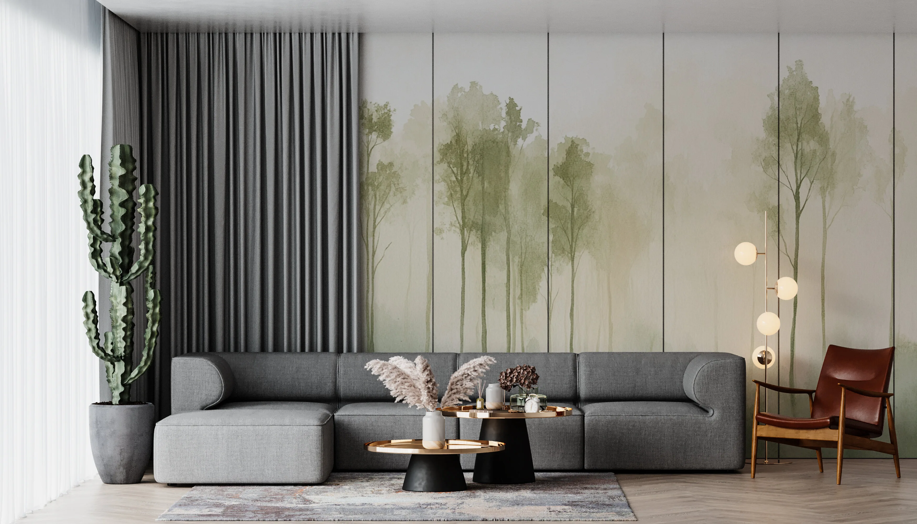 Rendered wallpaper image for Tranquil Misty Forest Wall Mural