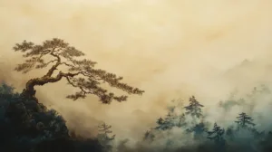 Alternative view of Tranquil Misty Landscape Wall Mural