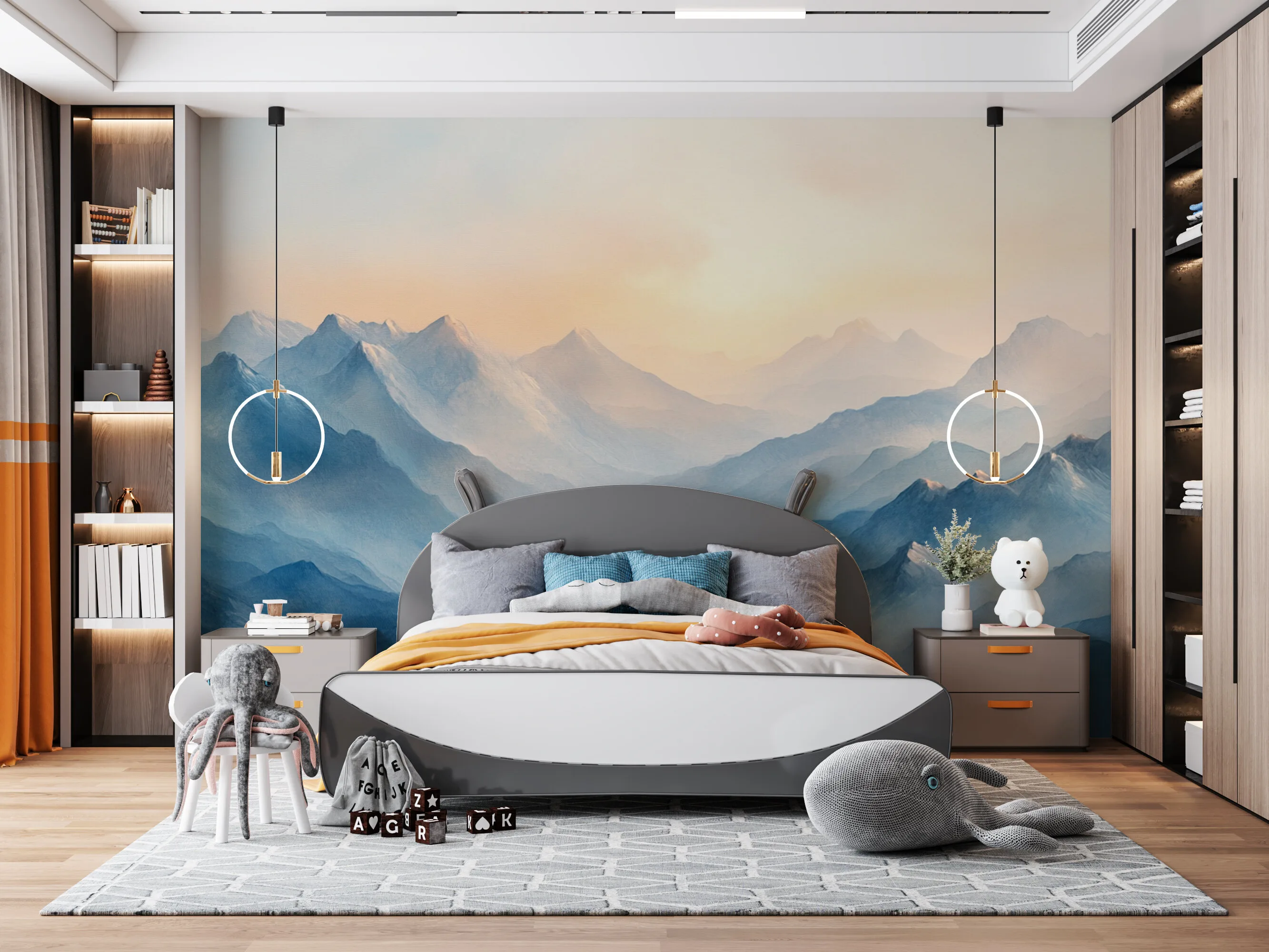 Rendered wallpaper image for Tranquil Mountain Landscape Wall Mural