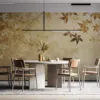 Textured background with soft warm colors and illustrated leaves|conveying tranquility and nature.|