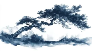 Alternative view of Tranquil Stylized Tree Landscape Wall Mural