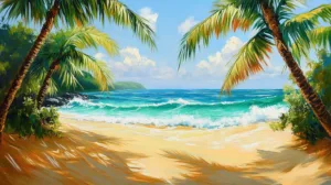 Alternative view of Tranquil Tropical Beach Scene Wall Mural