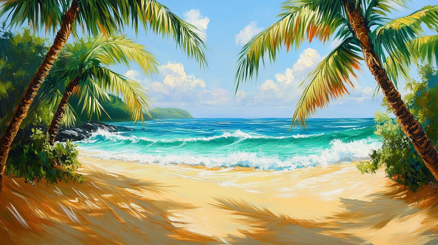 Main product image for Tranquil Tropical Beach Scene Wall Mural
