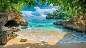 Alternative view of Tranquil Tropical Beach Wall Mural