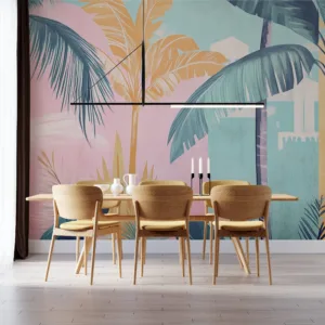 Colorful tropical mural inspired by Miami's vibrant landscape||