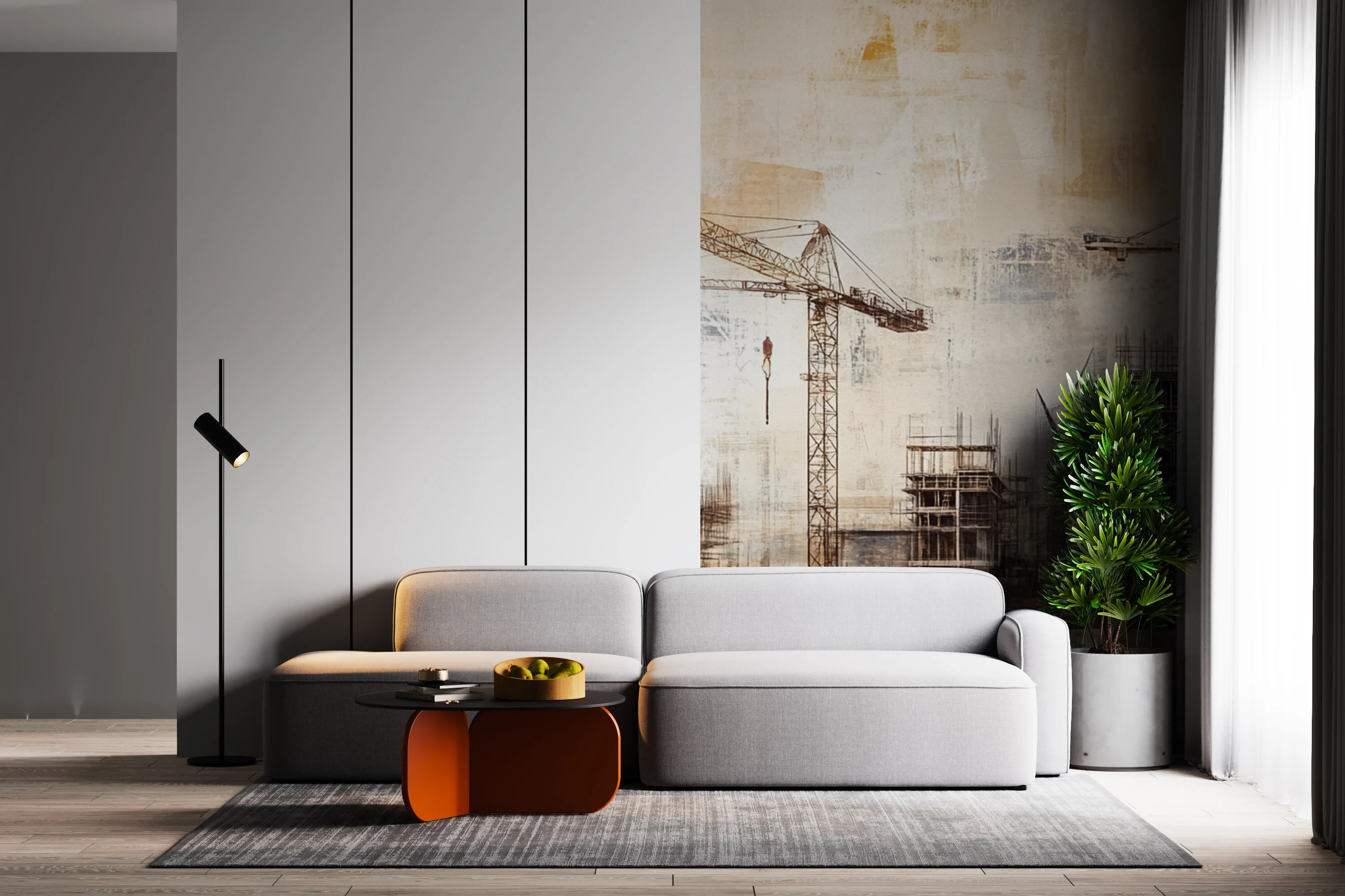 Rendered wallpaper image for Urban Construction Scene Wall Mural