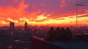 Alternative view of Urban Sunset Gathering Wall Mural