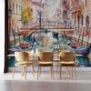 Dreamy watercolor cityscape of Venice with gondolas and bridges