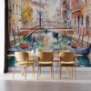 Dreamy watercolor cityscape of Venice with gondolas and bridges||