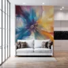 Abstract representation of a flower with vibrant swirling colors and textures.||